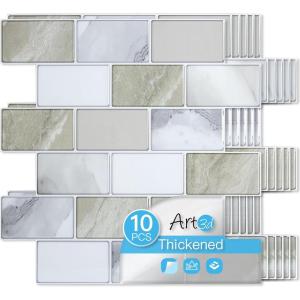 imageArt3d Peel and Stick Granite Wall Tiles  12quotx12quot Thicker Design Backsplash SelfAdhesive Tile for Kitchen ampamp Bathroom DecorBeige  White