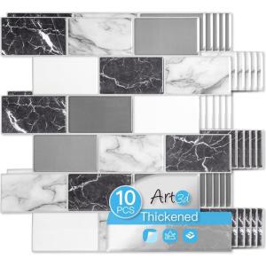 imageArt3d Peel and Stick Granite Wall Tiles  12quotx12quot Thicker Design Backsplash SelfAdhesive Tile for Kitchen ampamp Bathroom DecorBlack White Grey Marble