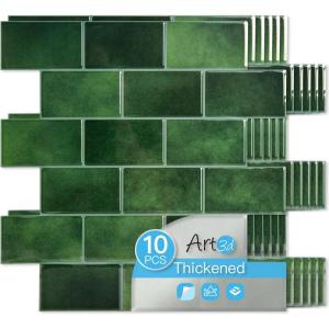 imageArt3d Peel and Stick Granite Wall Tiles  12quotx12quot Thicker Design Backsplash SelfAdhesive Tile for Kitchen ampamp Bathroom DecorGreen