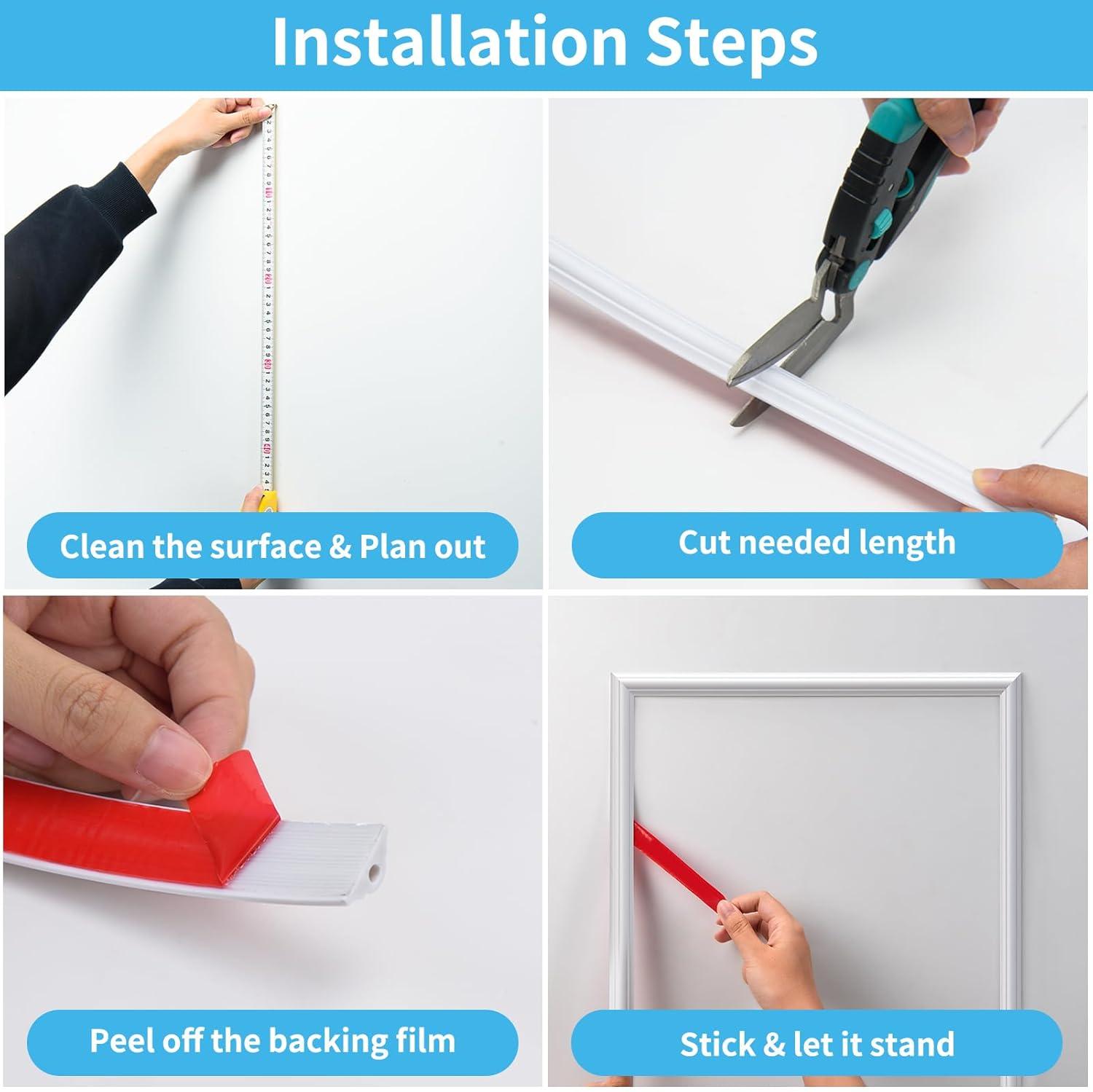 imageArt3d 30Ft Flexible Peel and Stick Crown Molding Trim SelfAdhesive Panel Moulding Dcor Lines for Wall Door Cabinet Frame Mirror Window Borders ampamp Home DIY WhiteWhite