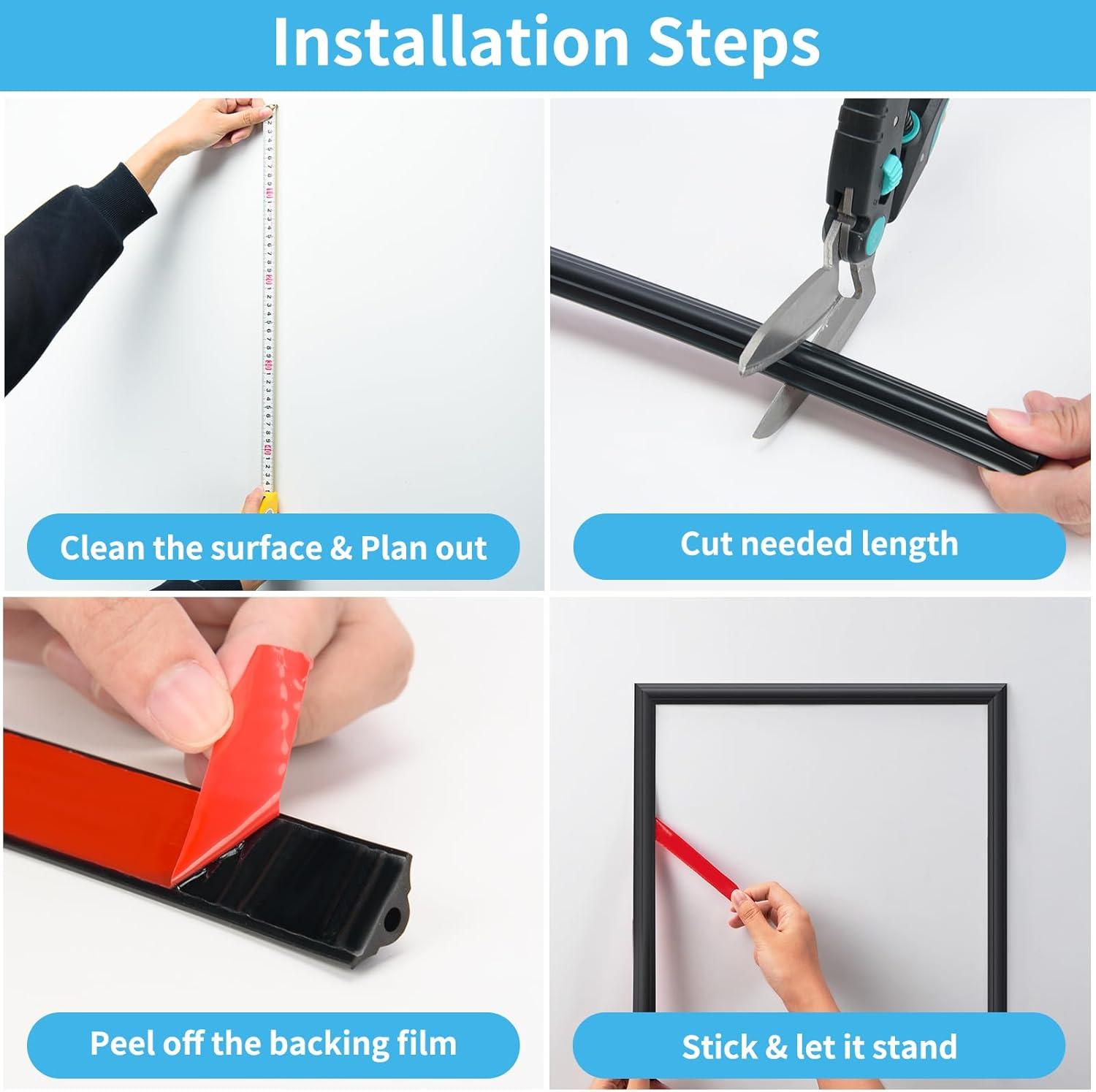 imageArt3d 30Ft Flexible Peel and Stick Crown Molding Trim SelfAdhesive Panel Moulding Dcor Lines for Wall Door Cabinet Frame Mirror Window Borders ampamp Home DIY WhiteBlack