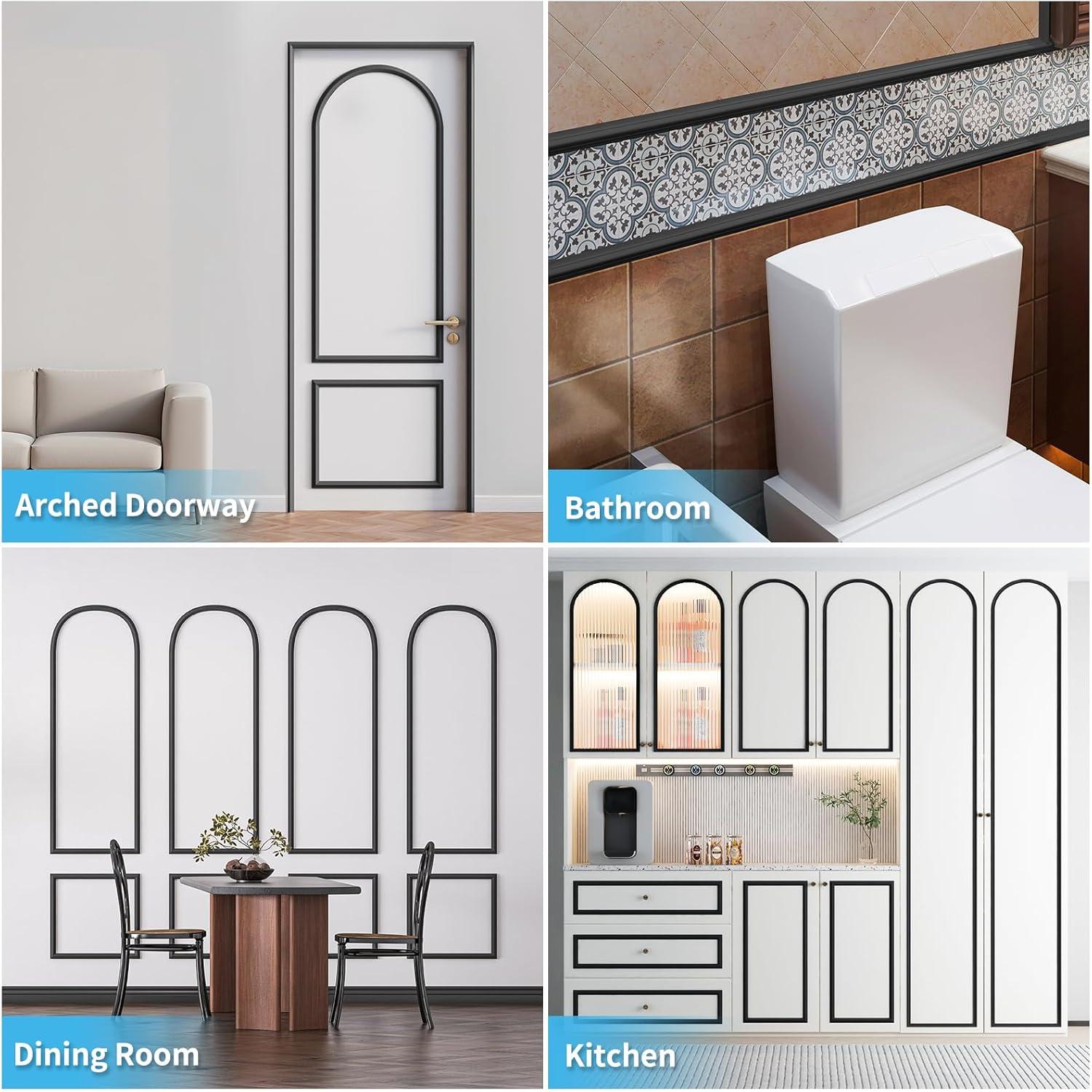 imageArt3d 30Ft Flexible Peel and Stick Crown Molding Trim SelfAdhesive Panel Moulding Dcor Lines for Wall Door Cabinet Frame Mirror Window Borders ampamp Home DIY WhiteBlack