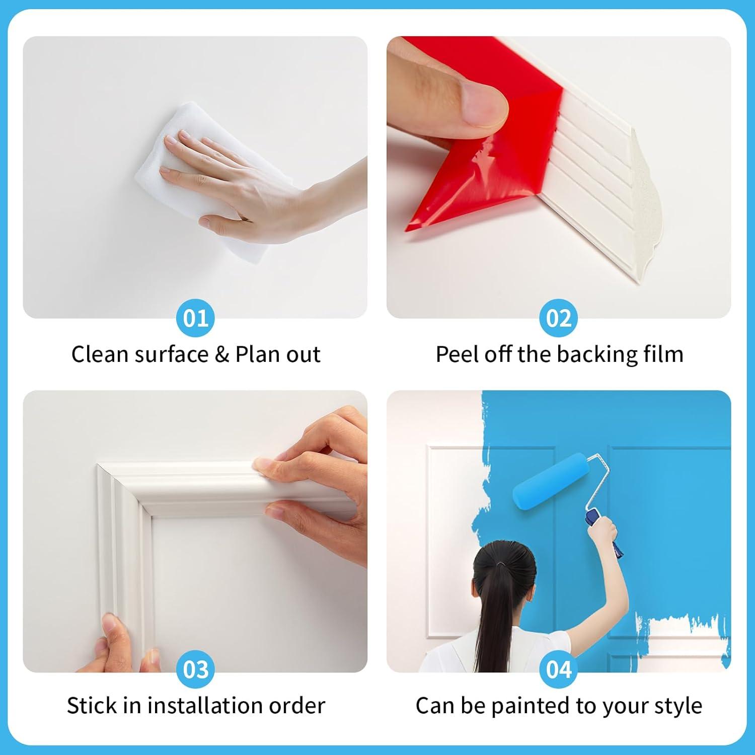 imageArt3d Premade Peel and Stick Door Moulding Trim Kit SelfAdhesive Paintable Wainscoting Panels for Frame Decor ampamp Wall Accents 1 Set3 Frames3frame White