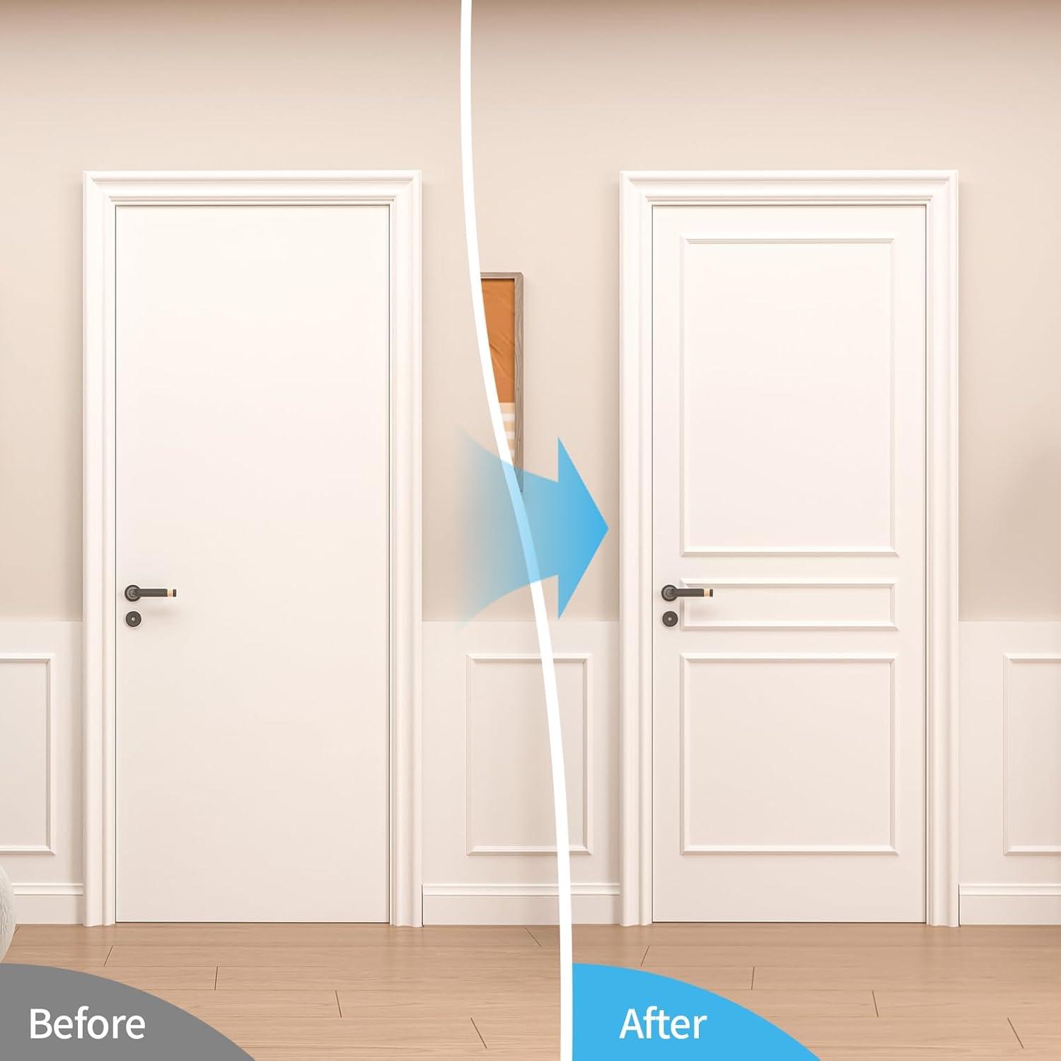 imageArt3d Premade Peel and Stick Door Moulding Trim Kit SelfAdhesive Paintable Wainscoting Panels for Frame Decor ampamp Wall Accents 1 Set3 Frames3frame White