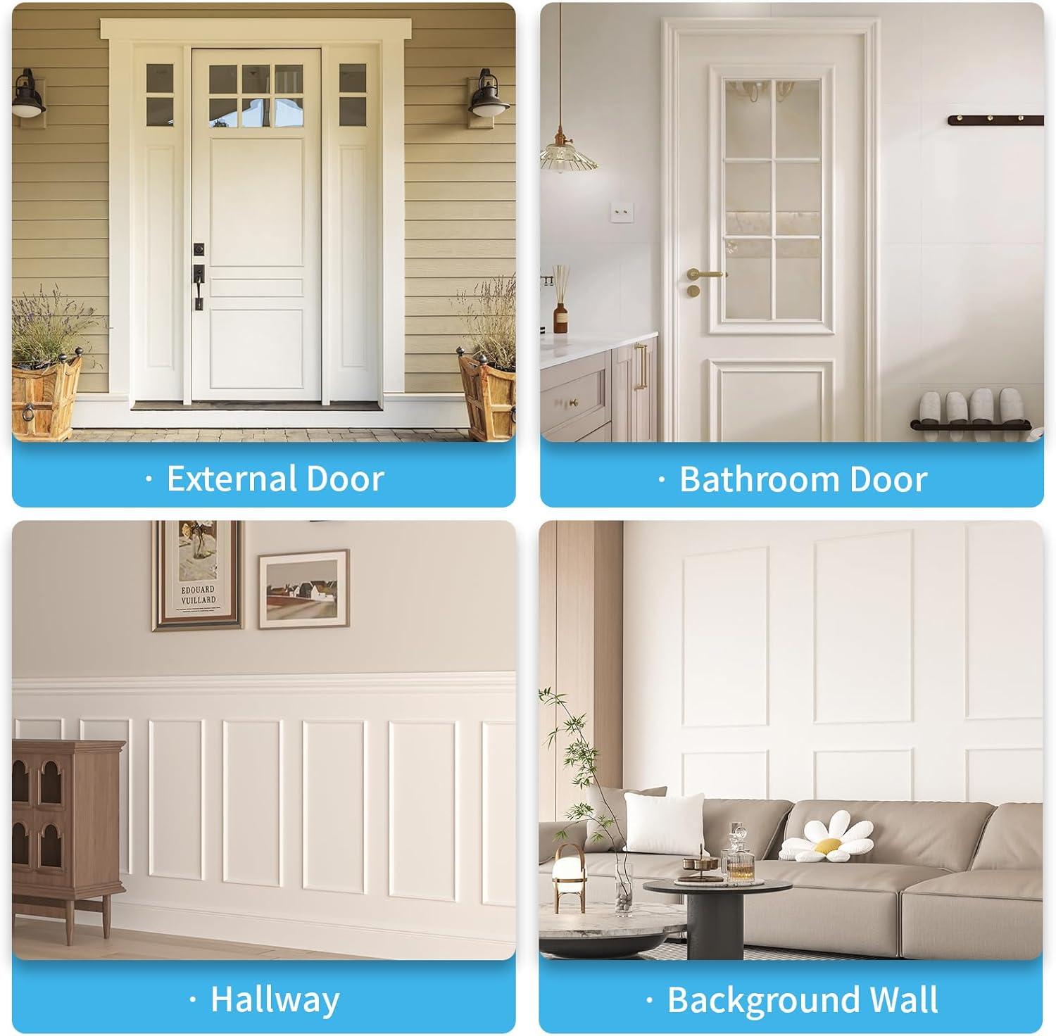 imageArt3d Premade Peel and Stick Door Moulding Trim Kit SelfAdhesive Paintable Wainscoting Panels for Frame Decor ampamp Wall Accents 1 Set3 Frames3frame White