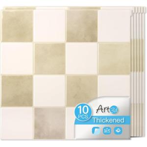 imageArt3d 10Pack HeavyDuty Peel and Stick Backsplash 12x12 Inch SelfAdhesive Wall Tile Stick on Kitchen Countertop DarkGreen ampamp Warm WhiteBeige and White
