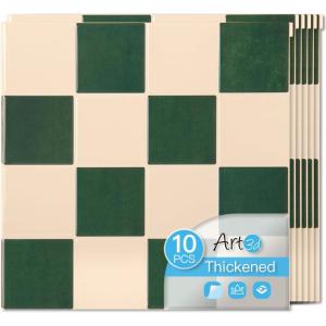 imageArt3d 10Pack HeavyDuty Peel and Stick Backsplash 12x12 Inch SelfAdhesive Wall Tile Stick on Kitchen Countertop DarkGreen ampamp Warm WhiteDarkgreen and Warm White