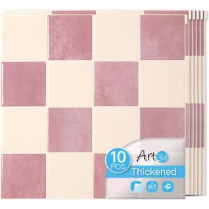 imageArt3d 10Pack HeavyDuty Peel and Stick Backsplash 12x12 Inch SelfAdhesive Wall Tile Stick on Kitchen Countertop DarkGreen ampamp Warm WhitePink and Warm White