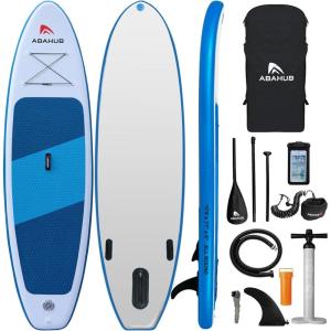 imageAbahub Inflatable SUP Wide 106quot x 31quot34quot x 106quot iSUP Blue Standup Paddleboard with Adjustable SUP Kayak Paddle for Yoga Paddle Board Kayaking Surf Canoe Fishing31 Blue lite
