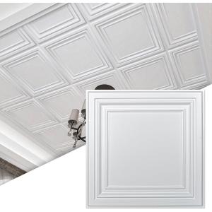 imageArt3d 12Pack PVC Drop Ceiling Tiles 48 SqFt 24quotx24quot Decorative Panels for Home and Office 2ft x 2ft GoldBright White