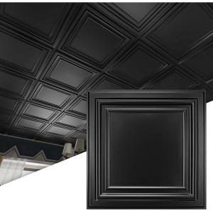 imageArt3d 12Pack PVC Drop Ceiling Tiles 48 SqFt 24quotx24quot Decorative Panels for Home and Office 2ft x 2ft GoldMatte Black