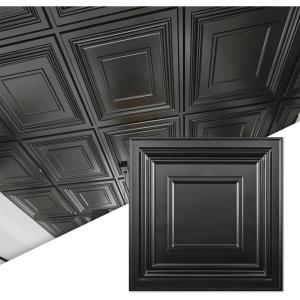 imageArt3d 12Pack PVC Drop Ceiling Tiles 48 SqFt 24quotx24quot Decorative Panels for Home and Office 2ft x 2ft GoldSquare Black