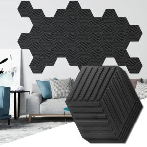 imageArt3d 462 SF Large 3D Wall Panels for Interior Dcor PVC Textured Wavy Wall Panels for Living Room Bedroom and Office Pack of 6 472quot236quot BlackHexagon Black