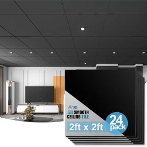 imageArt3d 12Pack Smooth Drop Ceiling Tile 2ft x 2ft  FireRated Waterproof Reusable  Premium PVC No Sag and Breakage  Cover 48 Sq Ft BlackBlack