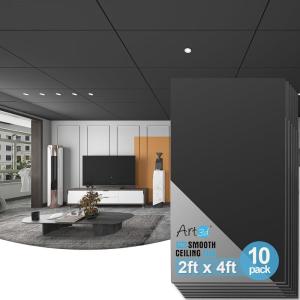 imageArt3d 12Pack Smooth Drop Ceiling Tile 2ft x 2ft  FireRated Waterproof Reusable  Premium PVC No Sag and Breakage  Cover 48 Sq Ft BlackRectangle Black