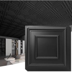 imageArt3d Drop Ceiling Tiles 24x48 Decorative PVC Ceiling Panels Waterproof Rustproof and Durable 12Pack Glue Down Rectangular WhiteSquare Black