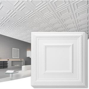 imageArt3d Drop Ceiling Tiles 24x48 Decorative PVC Ceiling Panels Waterproof Rustproof and Durable 12Pack Glue Down Rectangular WhiteSquare White
