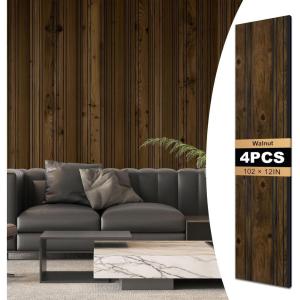 imageArt3d 4Pack GlueOn Wall Panels Wood Grain Texture Interior Wall Decor 104quotx12quot Recycled Polystyrene Wainscoting Panels Low Emission for Living Room BedroomEatrh WalnutEarth Walnut