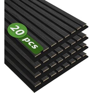 imageArt3d 20Pack 12quot x 24quot Soundproof Wood Slat Panels 40 sqft Acoustic Wall Panels 3D Wall Panels with Wood Slat Design Decorative Wood Wall Panel for Accent WallsWalnutGrey Oak  20 pcs  40 sqft