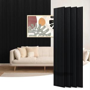 imageArt3d 4Piece 94 x 126 Inch Acoustic Lightweight Slat Wall Panel  Waterproof Wood Textured Wainscoting Panel of 33 SqFt for Bedroom Home Theater Office Accent Wall White ElmMatte Black