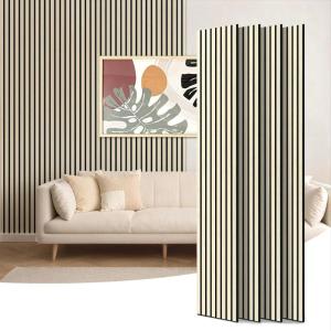 imageArt3d 4Piece 94 x 126 Inch Acoustic Lightweight Slat Wall Panel  Waterproof Wood Textured Wainscoting Panel of 33 SqFt for Bedroom Home Theater Office Accent Wall White ElmWhite Elm