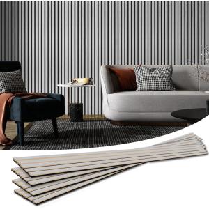 imageArt3d 6Pack Acoustic Wood Slat Wall Panels for Interior Decor 3D Fluted Sound Absorbing Wood Paneling for Accent Wall Ceiling Kitchen Living Room Bedroom Office 945 x 79 inch Deep WalnutBrushed Silver