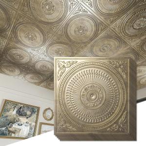 imageArt3d 24Pack Drop Ceiling Tiles 2x2 FT Decorative Easy Install PVC Ceiling Panels for Interior Kitchen Bathroom Basement 24x24 Inch WhiteAntique Gold
