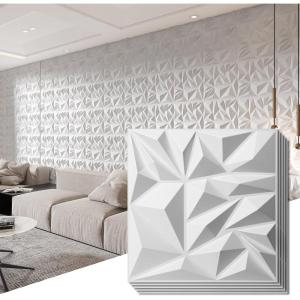 imageArt3d 50Pack 3D Wall Panels for Interior Wall Decor Modern Diamond Textured Accent Wall Paneling for Gaming Living Room TV Wall Background 12 x 12 inch WhiteWhite