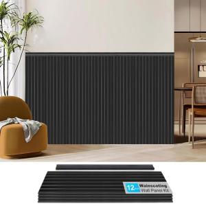 imageArt3d Wainscoting Wall Panel Kit 378quot Tall Beadboard Panels for Walls Polystyrene Board and Batten Wall Panel Kit Easy DIY Decorative Trim for Living Room Kitchen Bedroom  Covers 31 SqFtMatte Black