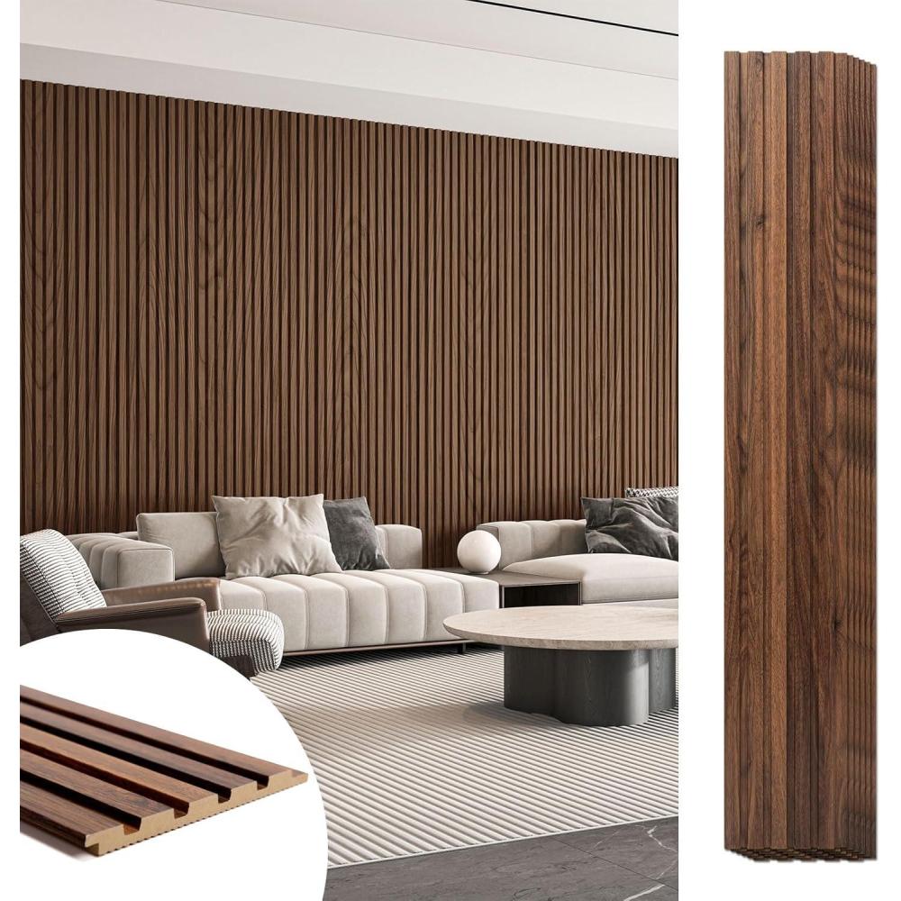 imageArt3d 6Pieces Wood Slat Panels for Stylish Interior Decor and Ceiling Decoration MDF 3D Textured Panel for Ceiling and WallSize 946 x 74 inWalnutWalnut