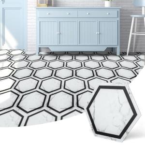 imageArt3d 10Pack Hexagon Peel and Stick Flooring Tile Marble Look Self Adhesive Waterproof Vinyl Floor Tile for Living Room Kitchen Bathroom Bedroom 118quot x 102quot Black MarbleWhite Marble