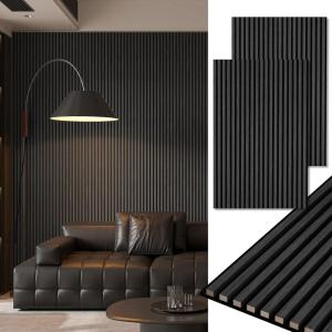 image:imageArt3d 4Pack 108 x 12 Acoustic Wood Panels for Wall Soundproof Wood Slat Panel for Wall and Ceiling 3D Fluted Sound Absorbing Paneling for Interior Wall Decor Living Room Bedroom  TeakBlackwood