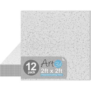 image:imageArt3d Acoustic Drop Ceiling Tiles 2ft x 4ft 10Pack Waterproof Polyester Ceiling Panels for Office Basement Kitchen Recording Room ReusableCovers 80 SqFt White Stucco PrintingWhite Stucco Printing