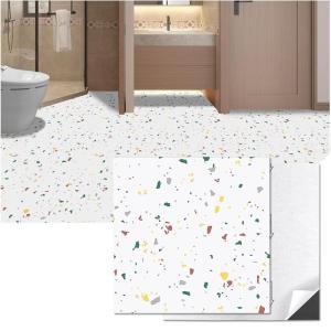 image:imageArt3d Peel and Stick Floor Tile 10Pack 12 x 12in Covers 10 Sqft Waterproof Vinyl Flooring Tiles Self Adhesive for Kitchen Bathroom amp Bedroom  White Grey Vein MarbleModern Terrazzo