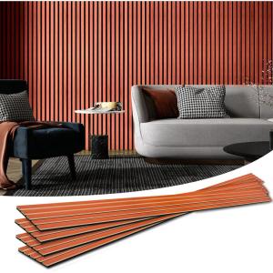 image:imageArt3d 4Piece Wood Slat Acoustic Panels for Stylish Decor and Noise Reduction 3D Textured Panel for Ceiling and Wall CherryCherry