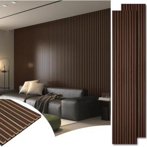 image:imageArt3d 4Piece Wood Slat Acoustic Panels for Stylish Decor and Noise Reduction 3D Textured Panel for Ceiling and Wall CherryDark Walnut