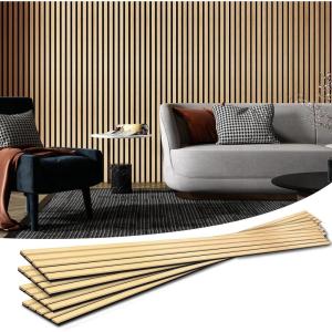 image:imageArt3d 4Piece Wood Slat Acoustic Panels for Stylish Decor and Noise Reduction 3D Textured Panel for Ceiling and Wall CherryOak