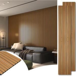 image:imageArt3d 4Piece Wood Slat Acoustic Panels for Stylish Decor and Noise Reduction 3D Textured Panel for Ceiling and Wall CherryTeak