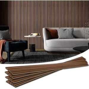 image:imageArt3d 4Piece Wood Slat Acoustic Panels for Stylish Decor and Noise Reduction 3D Textured Panel for Ceiling and Wall CherryWalnut