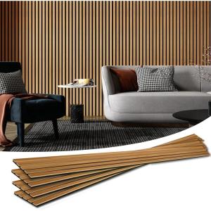 image:imageArt3d 4Piece Wood Slat Acoustic Panels for Stylish Decor and Noise Reduction 3D Textured Panel for Ceiling and Wall CherryWarm Teak