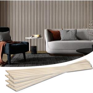image:imageArt3d 4Piece Wood Slat Acoustic Panels for Stylish Decor and Noise Reduction 3D Textured Panel for Ceiling and Wall CherryWhite Elm