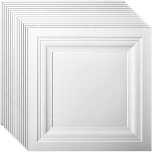 image:imageArt3d Drop Ceiling Tiles 12 Pack 2ft x 2ft PVC Glueup Ceiling Tiles 24x24 Wall Tiles for Indoor Decor Home Office Coffee Shop Restaurant Gym Covers 48 Sq Ft Square BlackSquare White
