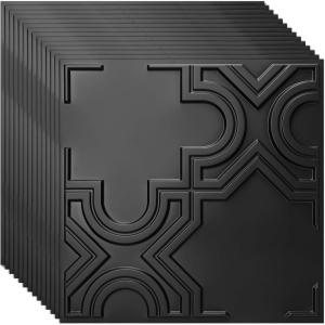 image:imageArt3d Drop Ceiling Tiles 12 Pack 2ft x 2ft PVC Glueup Ceiling Tiles 24x24 Wall Tiles for Indoor Decor Home Office Coffee Shop Restaurant Gym Covers 48 Sq Ft Square BlackBlack