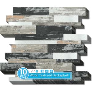 image:imageArt3d 10Sheet Peel and Stick Backsplash Tile for Kitchen Bathroom Fireplace Laundry Room in Distressed WoodDistressed Wood