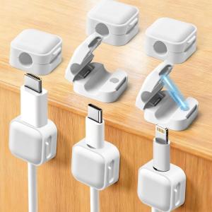 image:imageArt3d 8 Pack Magnetic Cable Clips Black Cable Management Accessories Cord Smooth Adjustable amp Adhesive Backing Cord Organizer for Office Home Organization Desk Wall Nightstand Phone CarWhite