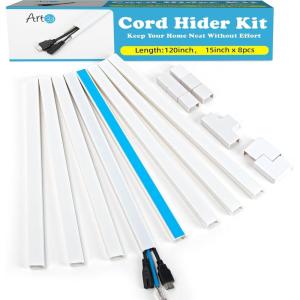 image:imageArt3d Cord Hider 120in Cord Cover Large Cable Hider Self Adhesive Wire Covers for 4 Cords Paintable Cable Raceway Wire Hider Wall Mount TV Cords Management 8X W094 H054in White120in