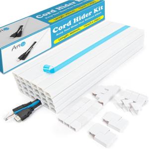 image:imageArt3d Cord Hider 120in Cord Cover Large Cable Hider Self Adhesive Wire Covers for 4 Cords Paintable Cable Raceway Wire Hider Wall Mount TV Cords Management 8X W094 H054in White360in