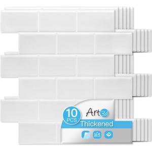 image:imageArt3d Peel and Stick Black with Silver Grout Wall Tiles  10Pack of 12 x12 Thickened Design Backsplash SelfAdhesive Tile for Kitchen amp Bathroom DecorWhite Washed