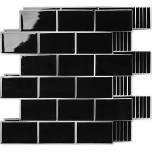 image:imageArt3d Peel and Stick Black with Silver Grout Wall Tiles  10Pack of 12 x12 Thickened Design Backsplash SelfAdhesive Tile for Kitchen amp Bathroom DecorBlack With Silver Grout
