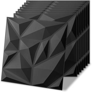 image:imageArt3d 100 Pack Decorative 3D Wall Panels 97 SqFeet PVC Interior Wall Dcor 118x118 BlackFrost Black